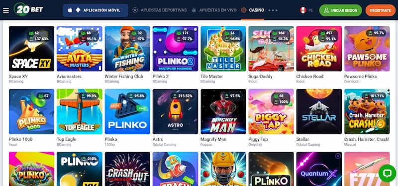 Página de juegos crash en 20Bet