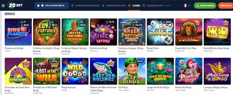 Pagina de bingo en 20Bet