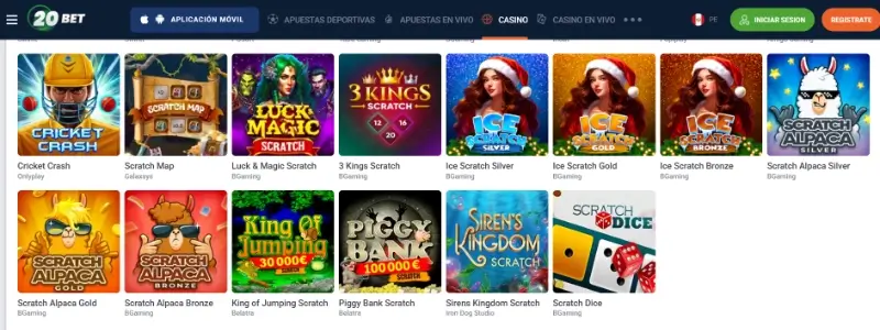 Página de rasca y gana en 20bet