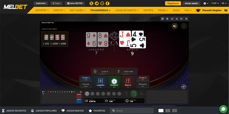 Baccarat en Melbet