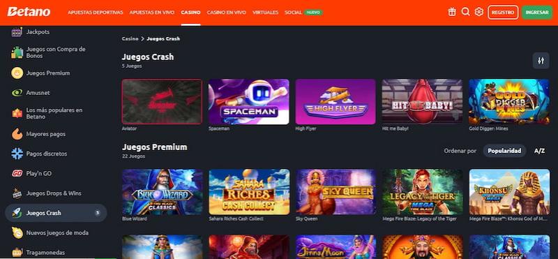 Página de juegos crash en Betano