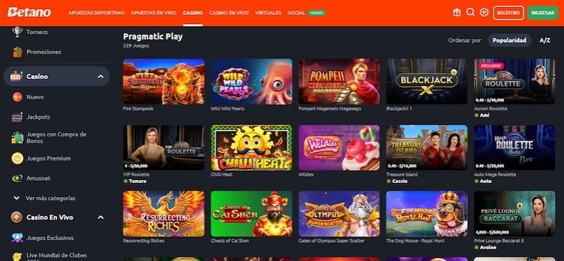 Juegos de Pragmatic Play en Betano