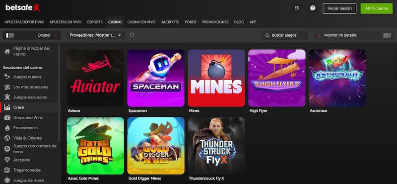 Página de juegos crash en Betsafe