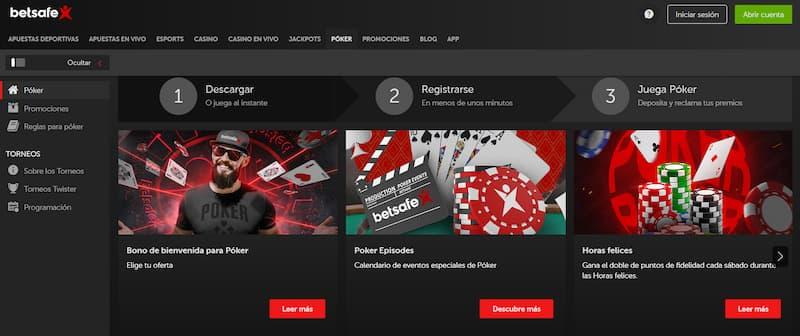 Página de poker en Betsafe