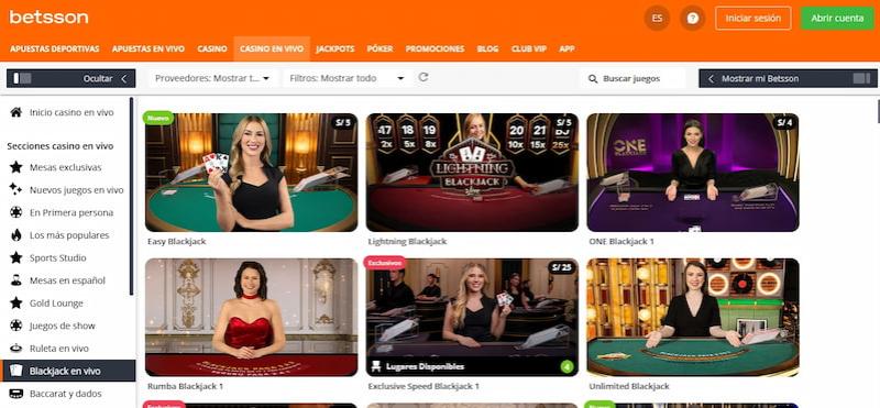 Pagina de blackjack en vivo de Betsson