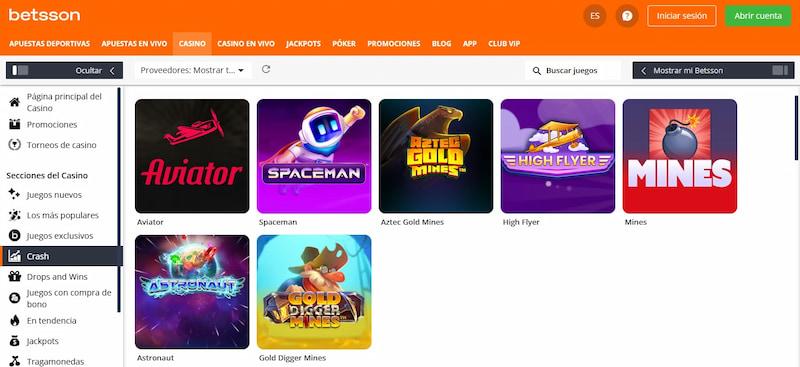 Página de juegos crash en Betsson