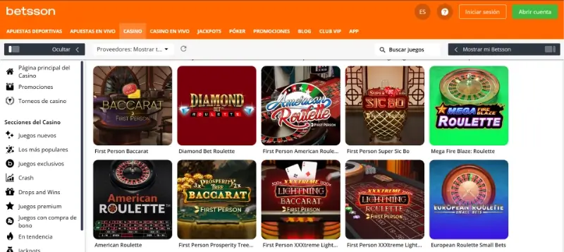Página de baccarat en Betsson