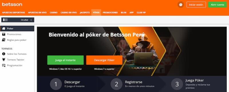 Página de poker en Betsson