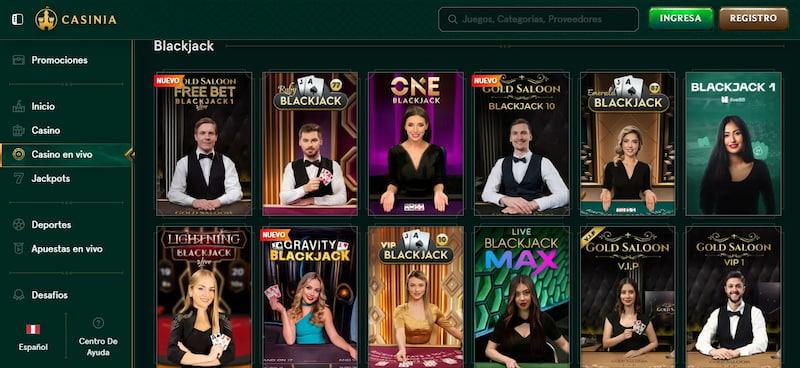 Pagina de blackjack en vivo de Casinia