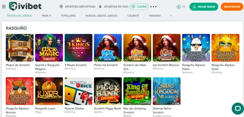 Página de rasca y gana en Ivibet
