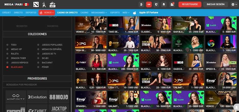 Pagina de blackjack en vivo de Megapari