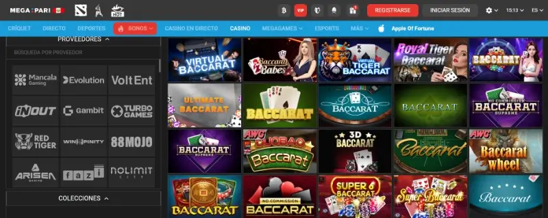 Página de baccarat en Megapari