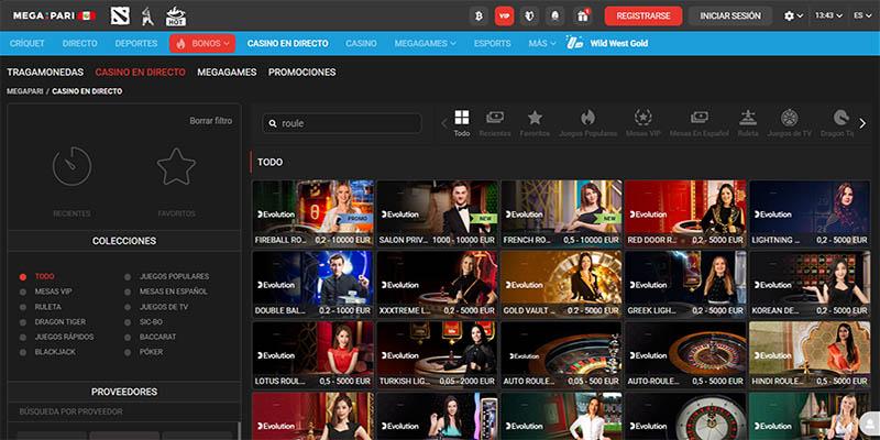 Juegos de casino de Evolution en Megapari