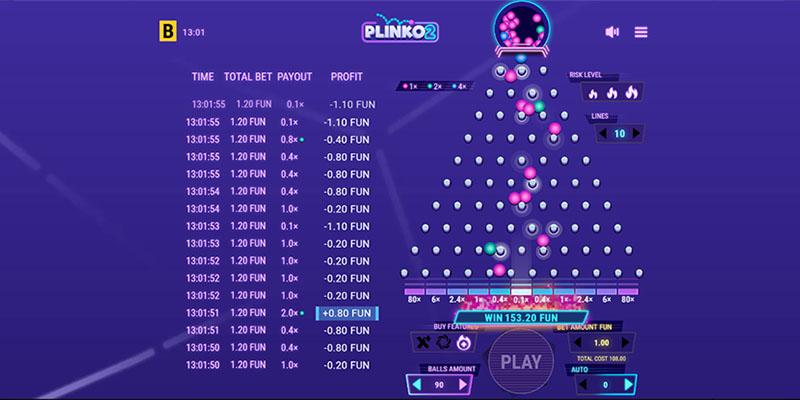 Opciones y límites de Plinko