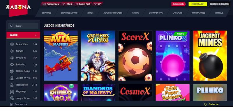 Página de juegos crash en Rabona