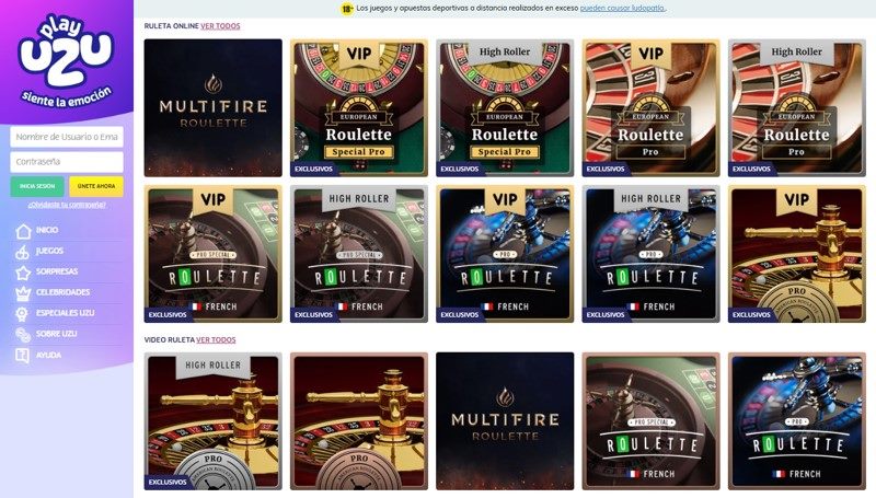 Ruleta en Play UZU