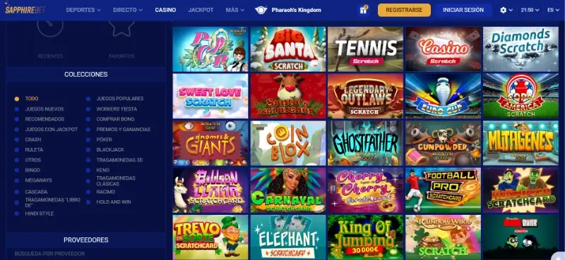 Página de rasca y gana en Sapphirebet