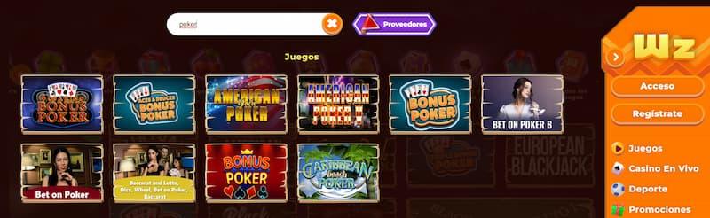 Página de poker en Wazamba