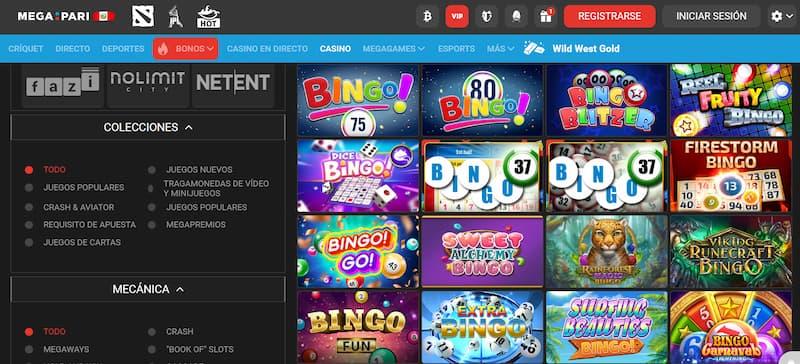 Página de bingo en Megapari