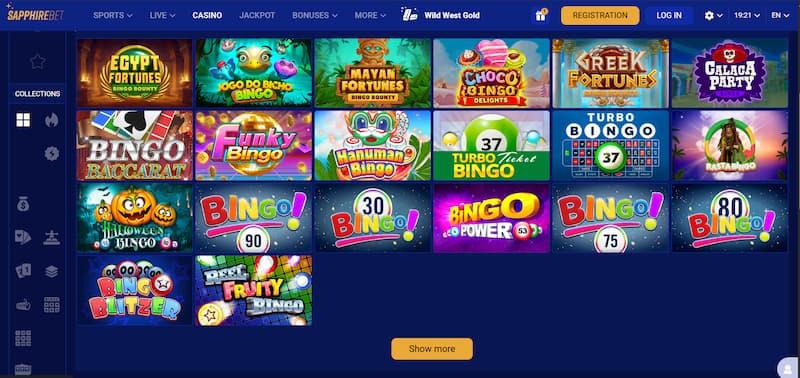 Página de bingo en Sapphirebet